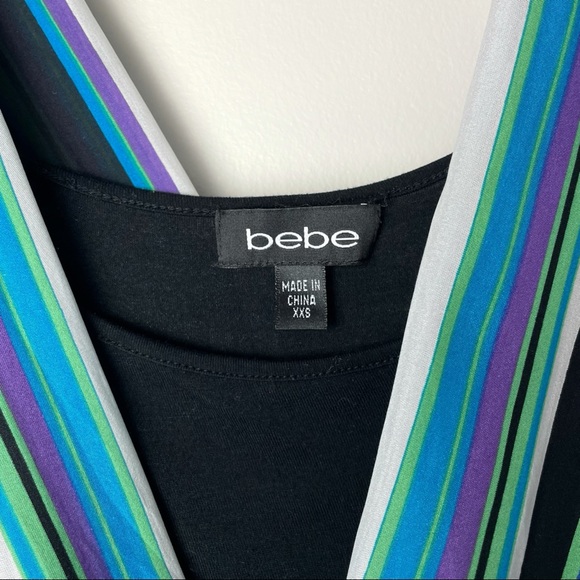 Bebe 2000s 100% Silk Striped Zig Zag Chevron Asymmetrical Bodysuit Blouse - Picture 8 of 12